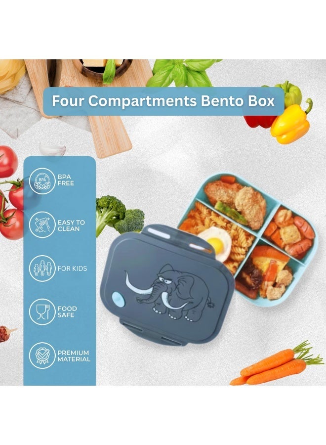 MIZAJIC Bento Lunch Box for Kids with 400ml Water Bottle Leakproof 4 Compartment Food Container Durable Unbreakable & Eco Friendly Lunch Box for School & Picnic Dishwasher Safe (Blue with Bottle) - Image 3